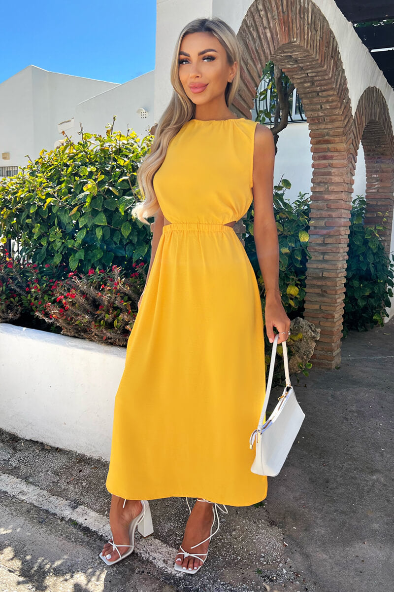 Yellow Cut Out Midi Dress – AX Paris