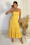 Yellow Strappy Smock Midi Dress