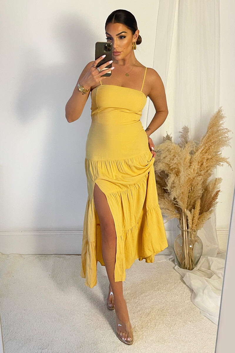 Yellow Strappy Smock Midi Dress AX Paris Yellow Strappy Smock Midi Dress AX Paris
