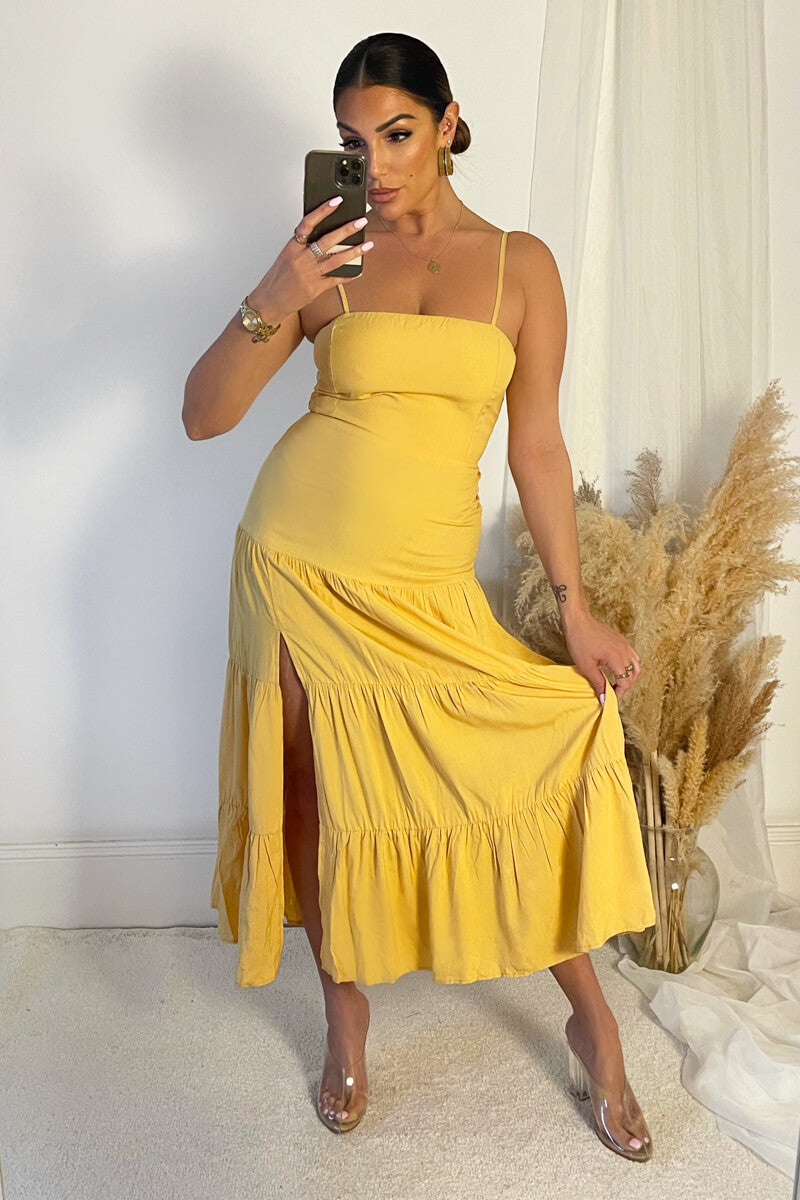 Yellow Strappy Smock Midi Dress – AX Paris