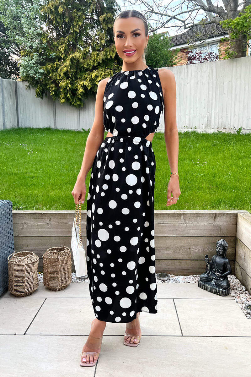 Black And White Polka Dot Cut Out Midi Dress AX Paris