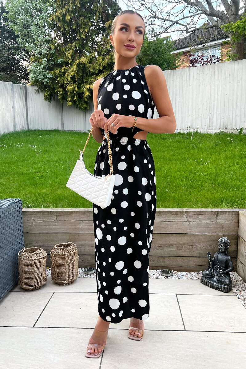 Black And White Polka Dot Cut Out Midi Dress AX Paris Black And White Polka Dot Cut Out Midi Dress AX Paris