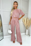 Champagne Plisse Straight Leg Trousers