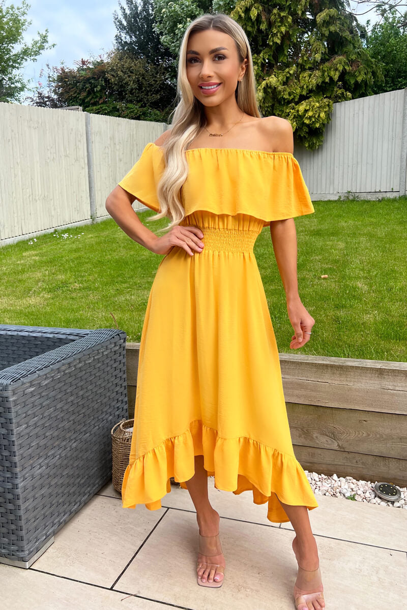 Yellow Bardot Style Midi Dress – AX Paris