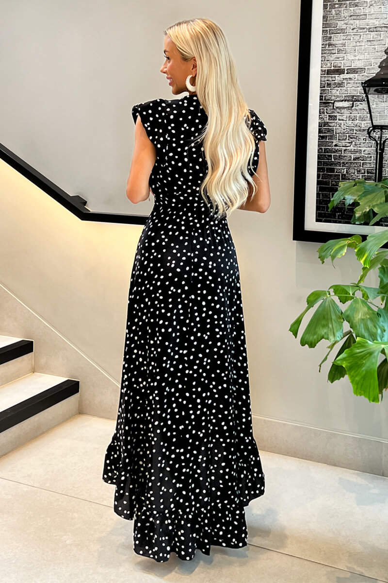 Black And White Polka Dot Wrap Over Top Frill Hem Midi Dress AX Paris Black And White Polka Dot Wrap Over Top Frill Hem Midi Dress AX Paris