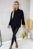 Black Long Sleeve Gold Button Front Shirt