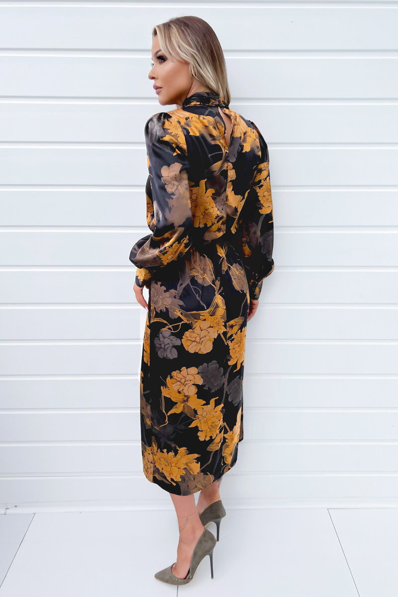 Black Floral Print High Neck Long Sleeve Midi Dress AX Paris Black Floral Print High Neck Long Sleeve Midi Dress AX Paris