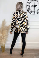 Multi Print Shirred High Neck Long Sleeve Top