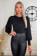 Black Round Neck Long Sleeve Bodysuit