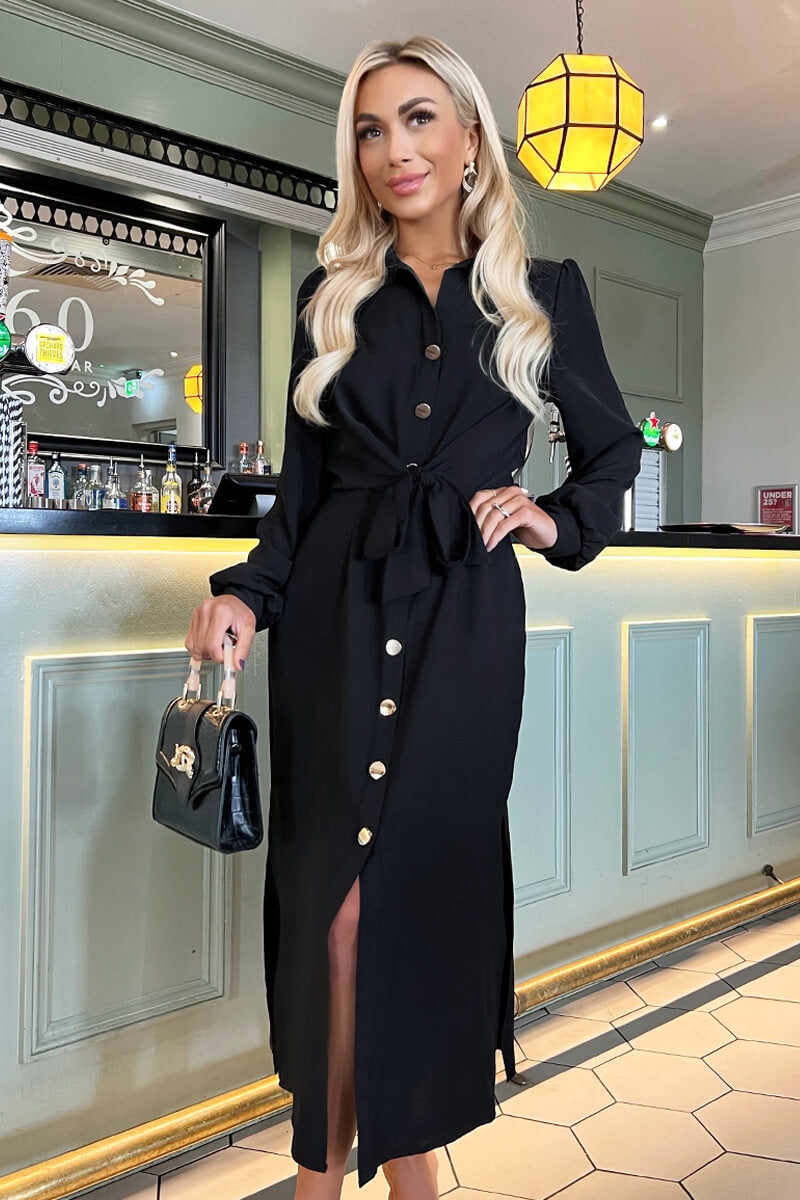 black dress with button up shirt Black Long Sleeve Button Down Tunic - All Dresses