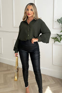 Olive Long Sleeve Gold Button Front Shirt