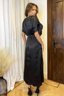 Black Animal Print Batwing Gathered Top Midi Dress
