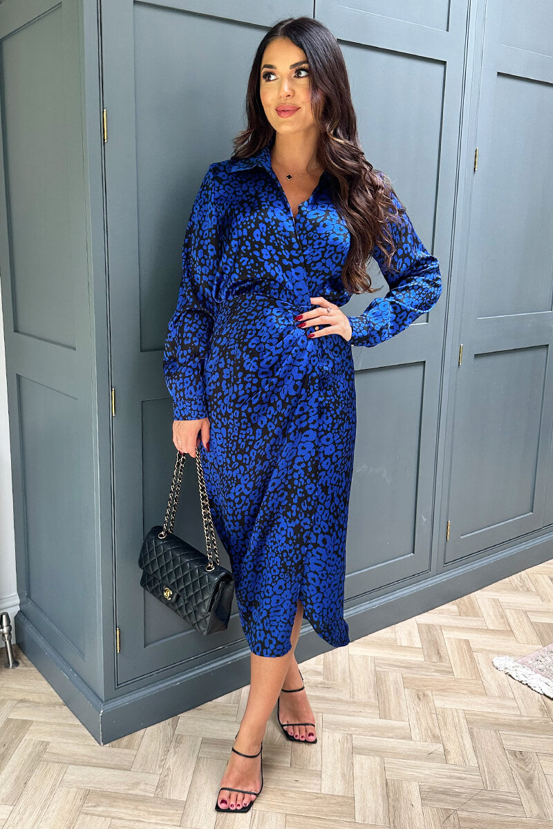 Cobalt Animal Print Collared Midi Dress AX Paris Cobalt Animal Print Collared Midi Dress AX Paris