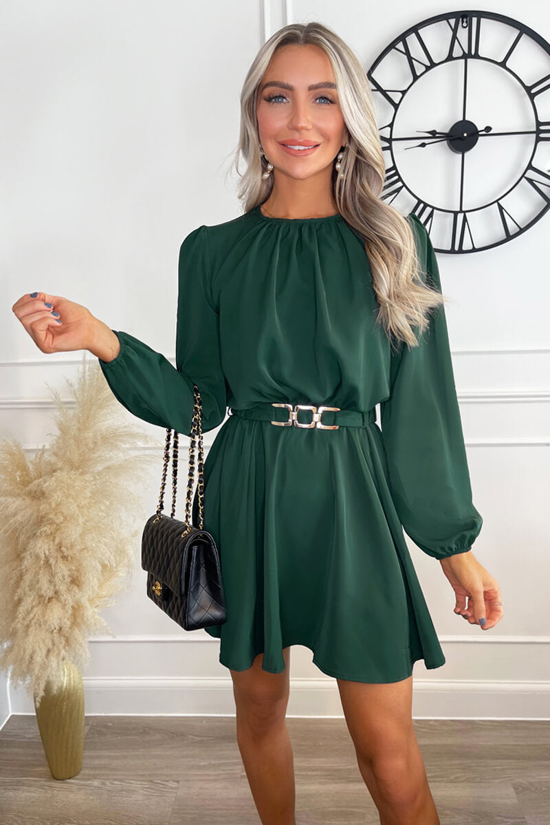 Teal Long Sleeve Belted Skater Dress – AX Paris - Main Image