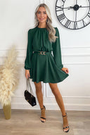 Teal Long Sleeve Belted Skater Dress