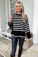 Black And Cream Striped Block Hem Jumper