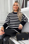 Black And Cream Striped Block Hem Jumper