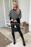 Black And Cream Striped Block Hem Jumper