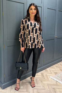 Multi Printed Geometric Long Sleeve Shirt
