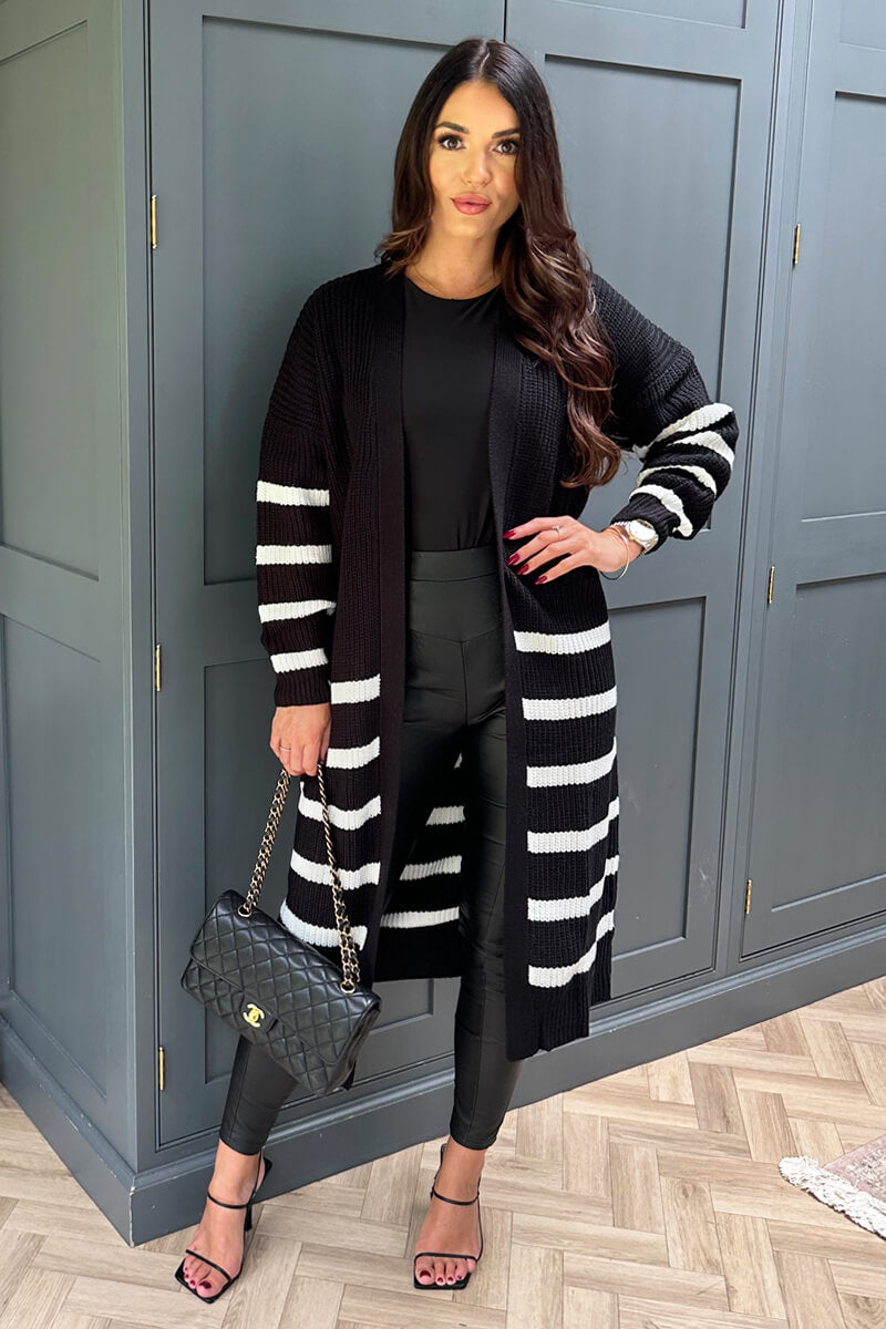 Black And Cream Stripe Knit Long Cardigan – AX Paris