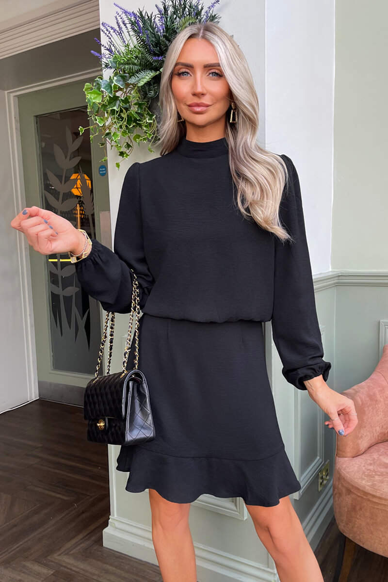 Black High Neck Long Sleeve Mini Dress – AX Paris