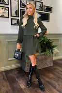 Olive High Neck Long Sleeve Mini Dress