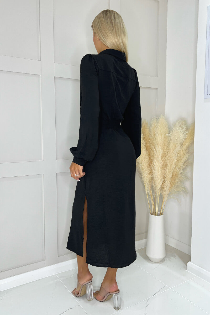 black tie shirt dress Black draped tie waist shirt dress