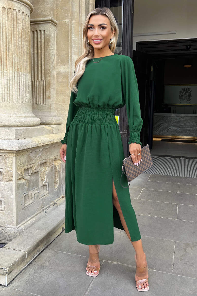Teal Long Sleeve Shirred Detail Midi Dress – AX Paris