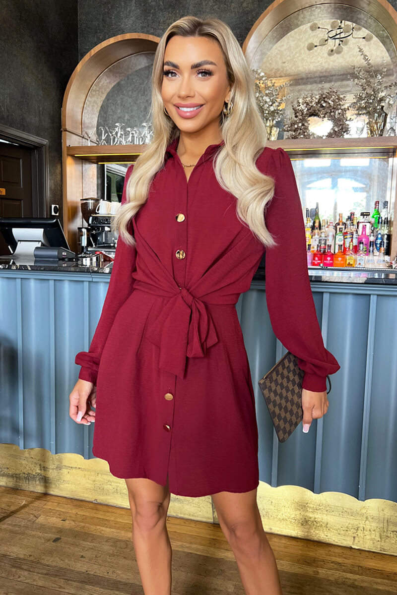 shirt dress burgundy Geo Twist Gemstone Linked Necklace