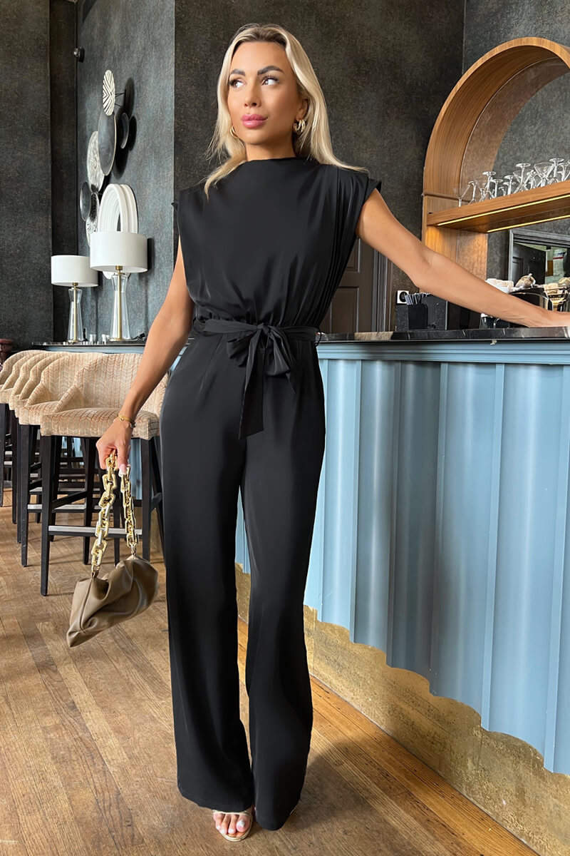 Black Tie Waist Wide Leg Jumpsuit – AX Paris