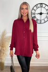 Wine Long Sleeve Gold Button Front Shirt
