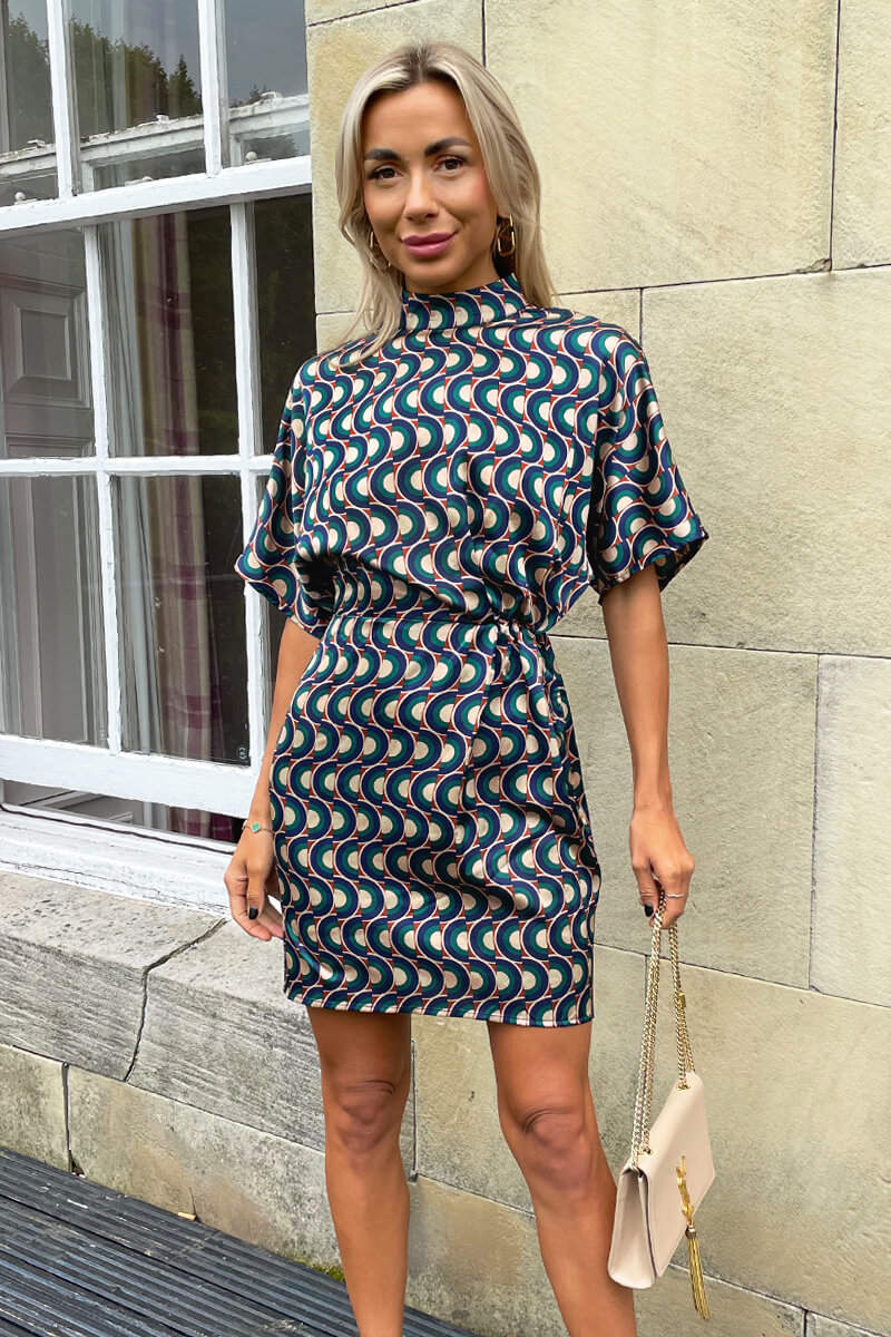 Multi Print High Neck Short Sleeved Mini Dress – AX Paris