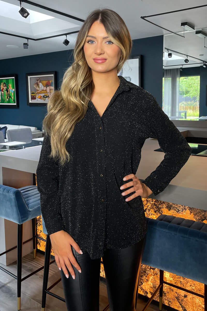 Black Sparkly Long Sleeve Shirt – AX Paris