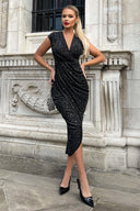 Black Glitter Wrap Draped Midi Dress AX Paris Black Glitter Wrap Draped Midi Dress AX Paris