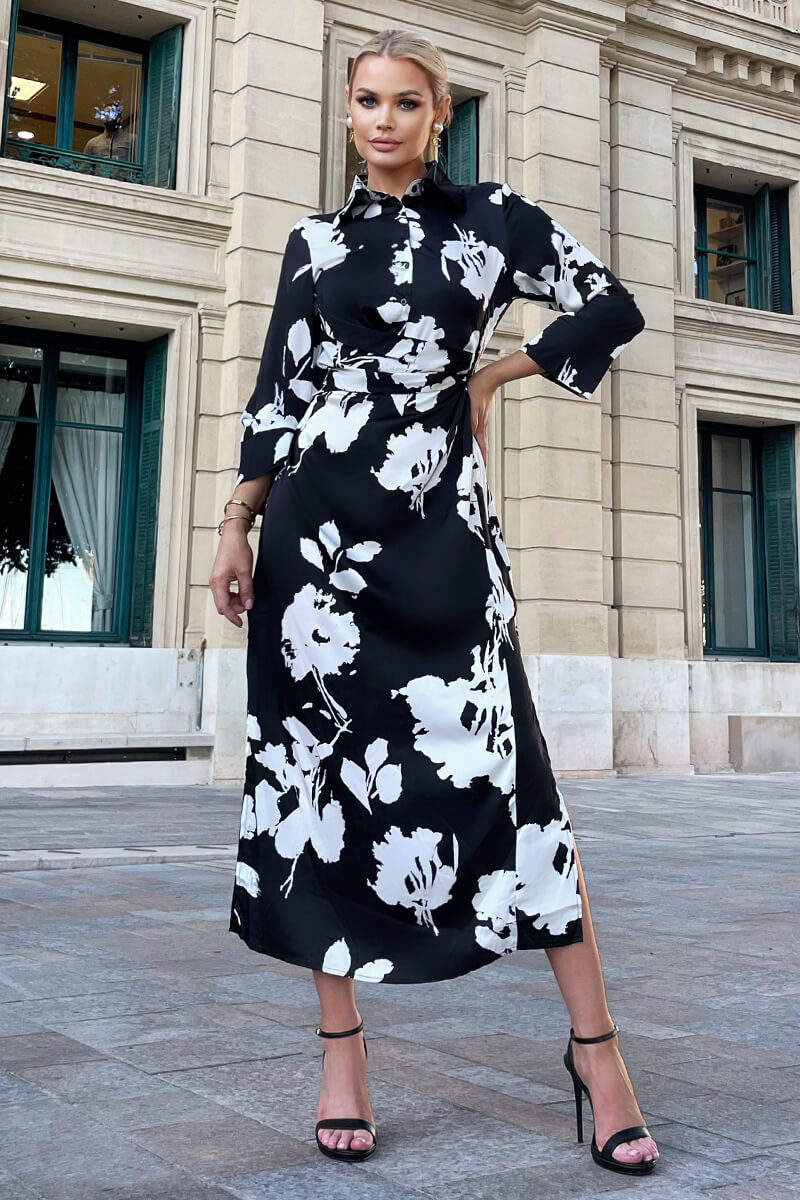 Black And White Print Draped Shirt Midi Dress AX Paris Black And White Print Draped Shirt Midi Dress AX Paris