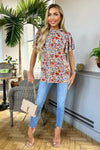 Multi Floral Print Frill Neck Top