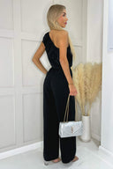 Black Frill One Shoulder Jumpsuit