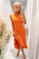 Blood Orange High Neck Frill Hem Midi Dress