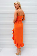 Blood Orange High Neck Frill Hem Midi Dress