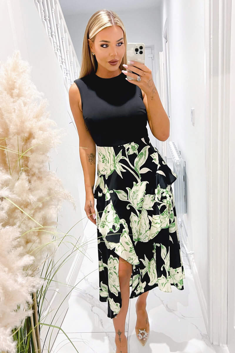 Multi Floral 2 In 1 Frill Split Midi Dress AX Paris Multi Floral 2 In 1 Frill Split Midi Dress AX Paris