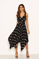 Black Polka Dot Sleeveless Pleated Dress