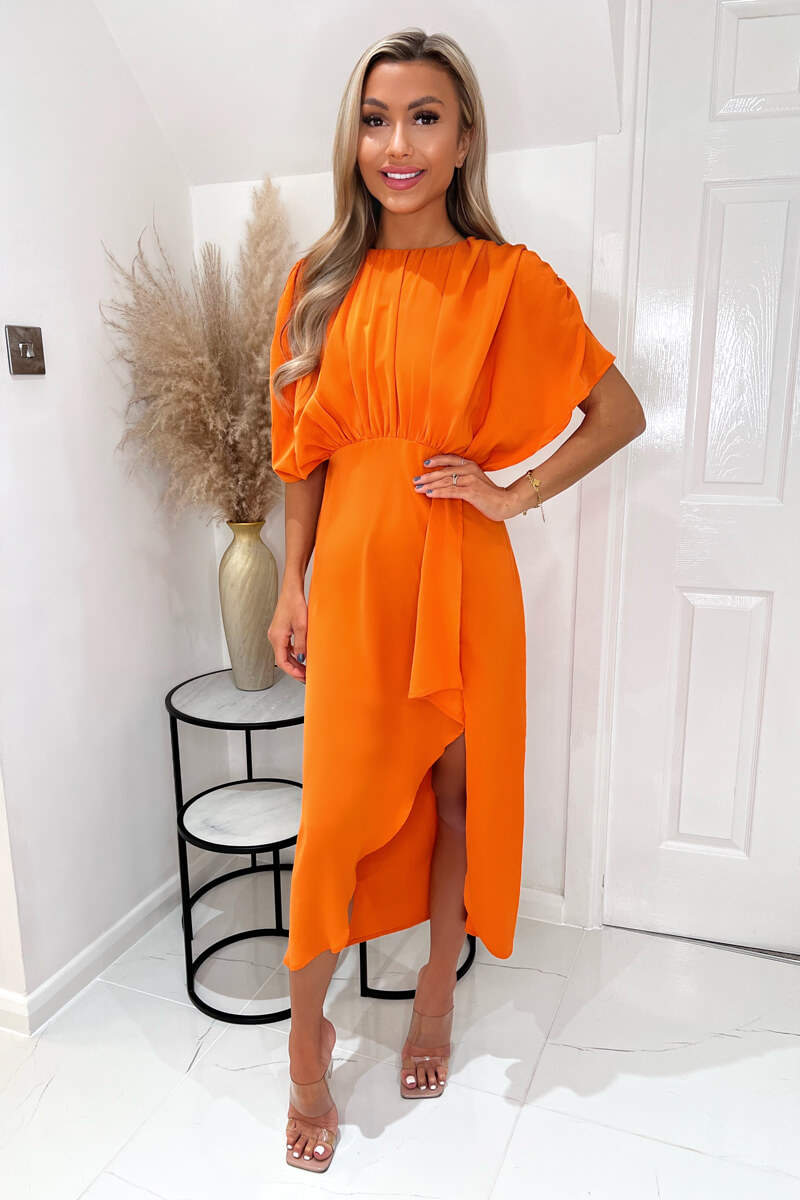 ax paris orange dress AX Paris Orange Wrap Front Knotted Midi Dress