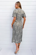 Khaki Printed Bell Sleeve Midi Dress