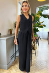 Black Wide Leg Trousers With Elasticated Waist