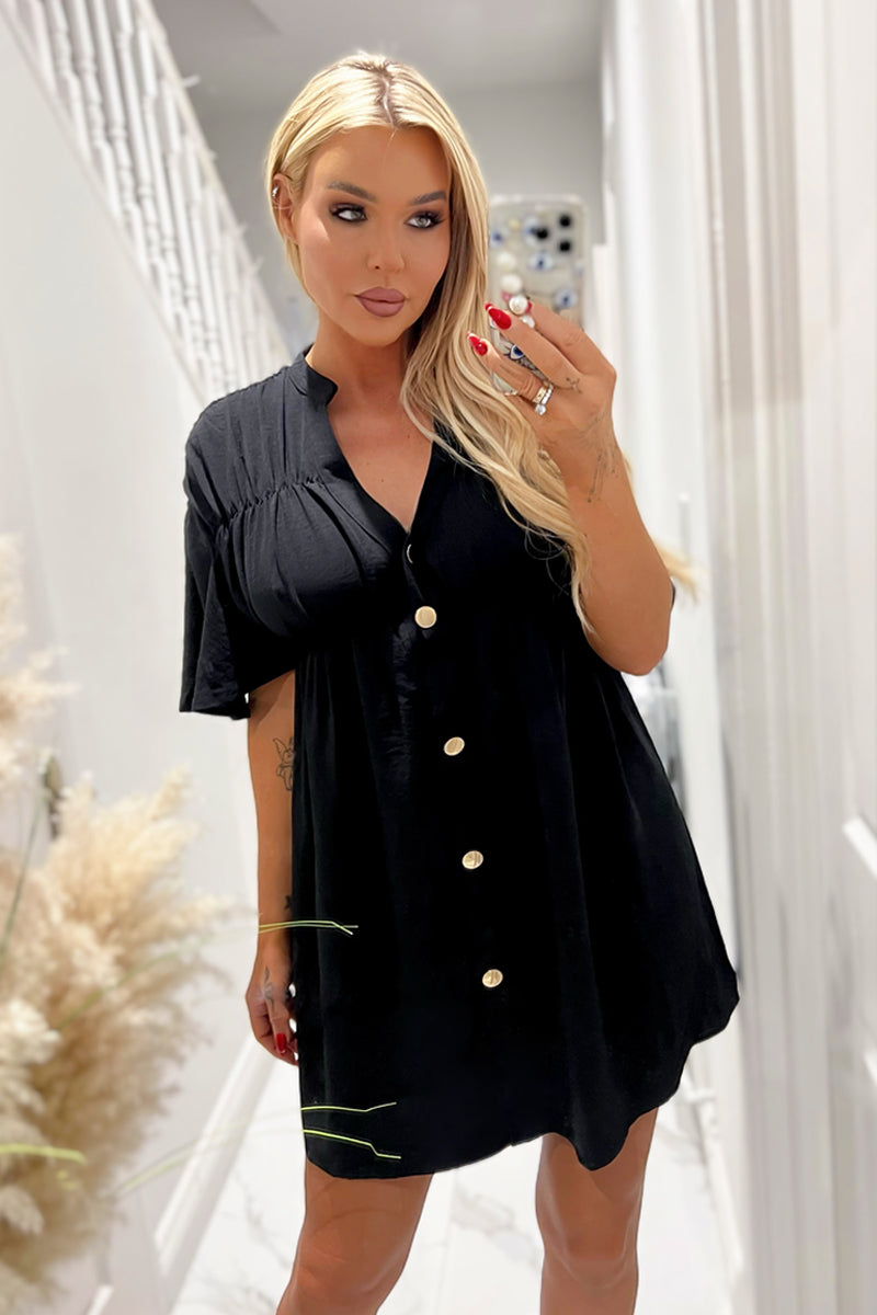 black button up ruched dress black ruched button front dress
