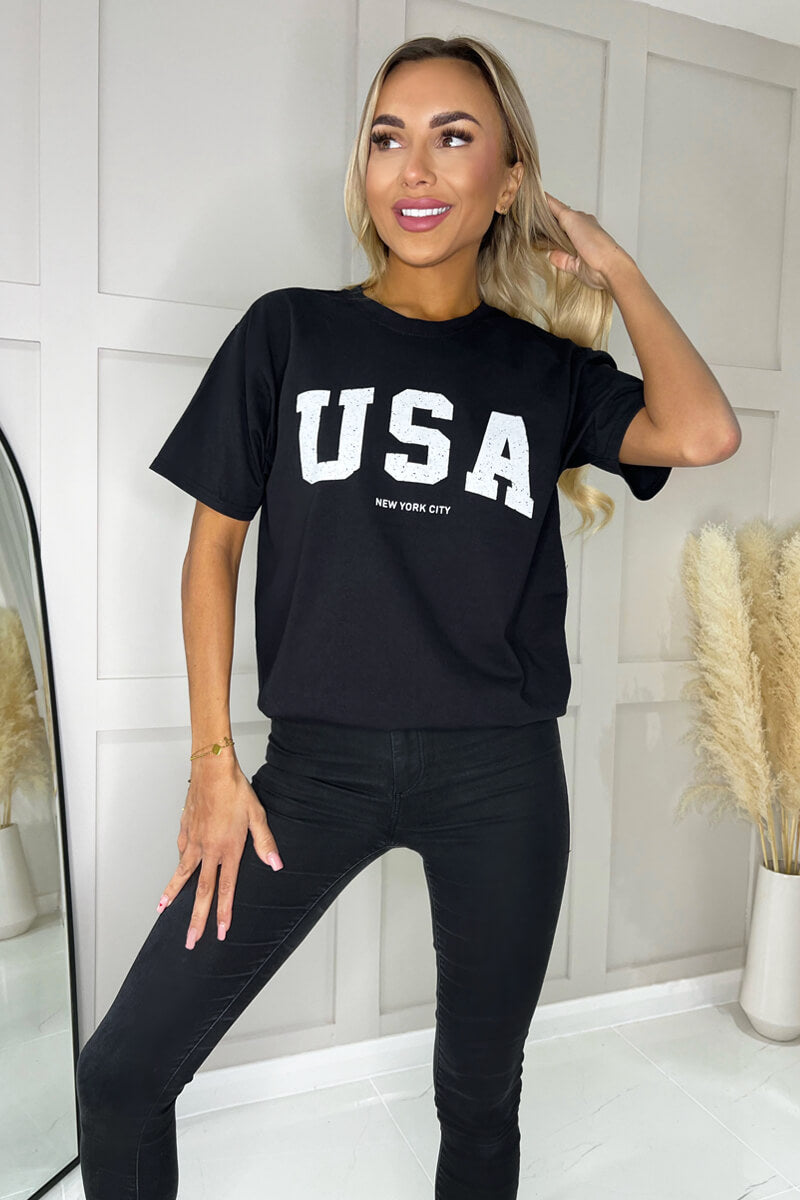 Black USA Slogan T- Shirt
