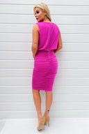 Hot Pink Ruched Skirt Bodycon Midi Dress