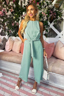 Duck Egg Sleeveless Knot Front Jumpsuit