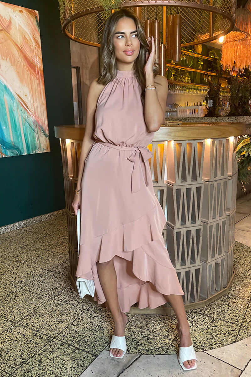 Blush Halterneck Dipped Hem Midi Dress AX Paris Blush Halterneck Dipped Hem Midi Dress AX Paris