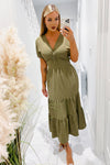 Khaki Twist Front Maxi Smock Dress